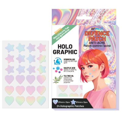 AirFit Medi Defence Holographic Hearts & Stars Anti-Acne Patch w/Salicylic Acid & Tea Tree Oil - 24 patches