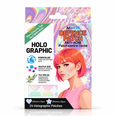 AF MEDI DEFENCE HOLOGRAPHIC HEARTS & STARS ANTI-ACNE PATCH W/SALICYLIC ACID & TEA TREE OIL - 24 PATCHES