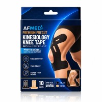 AF MEDI PREMIUM PRECUT KINESIOLOGY KNEE TAPE - 10 STRIPS (5 BLACK, 5 BEIGE)