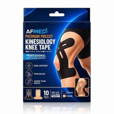 AF MEDI PREMIUM PRECUT KINESIOLOGY KNEE TAPE - 10 STRIPS (5 BLACK, 5 BEIGE) AF MEDI PREMIUM PRECUT KINESIOLOGY KNEE TAPE - 10 STRIPS (5 BLACK, 5 BEIGE)