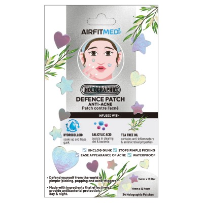 AirFit Medi Defence Holographic Hearts & Stars Anti-Acne Patch w/Salicylic Acid & Tea Tree Oil - 24 patches
