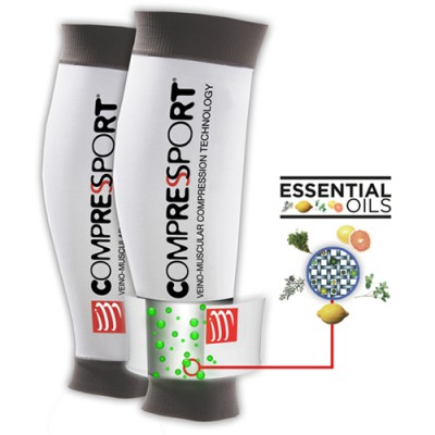COMPRESSPORT CALF SLEEVE UR2 (ULTRA RACE & RECOVERY) - ESSENTIAL OILS INFUSED - WHITE (PAIR)